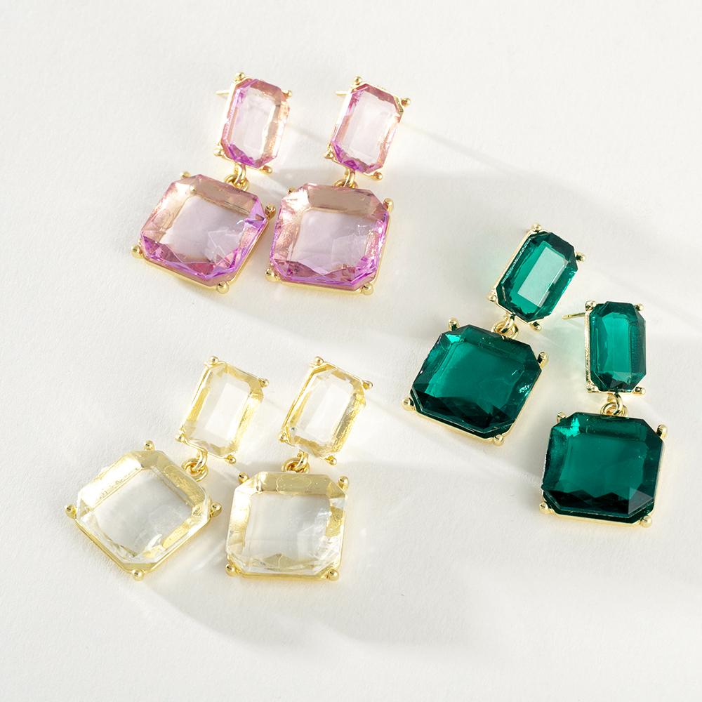 Pinkdudu Korean Version Clear Crystal Drop Stud Earrings Simple Alloy Geometric Square Earrings for Women Jewelry Gifts PD683