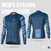 Mens Cycling Jersey Long Sleeve Breathable Performance Bike Shirt Striped Design Ocean Blue Electric