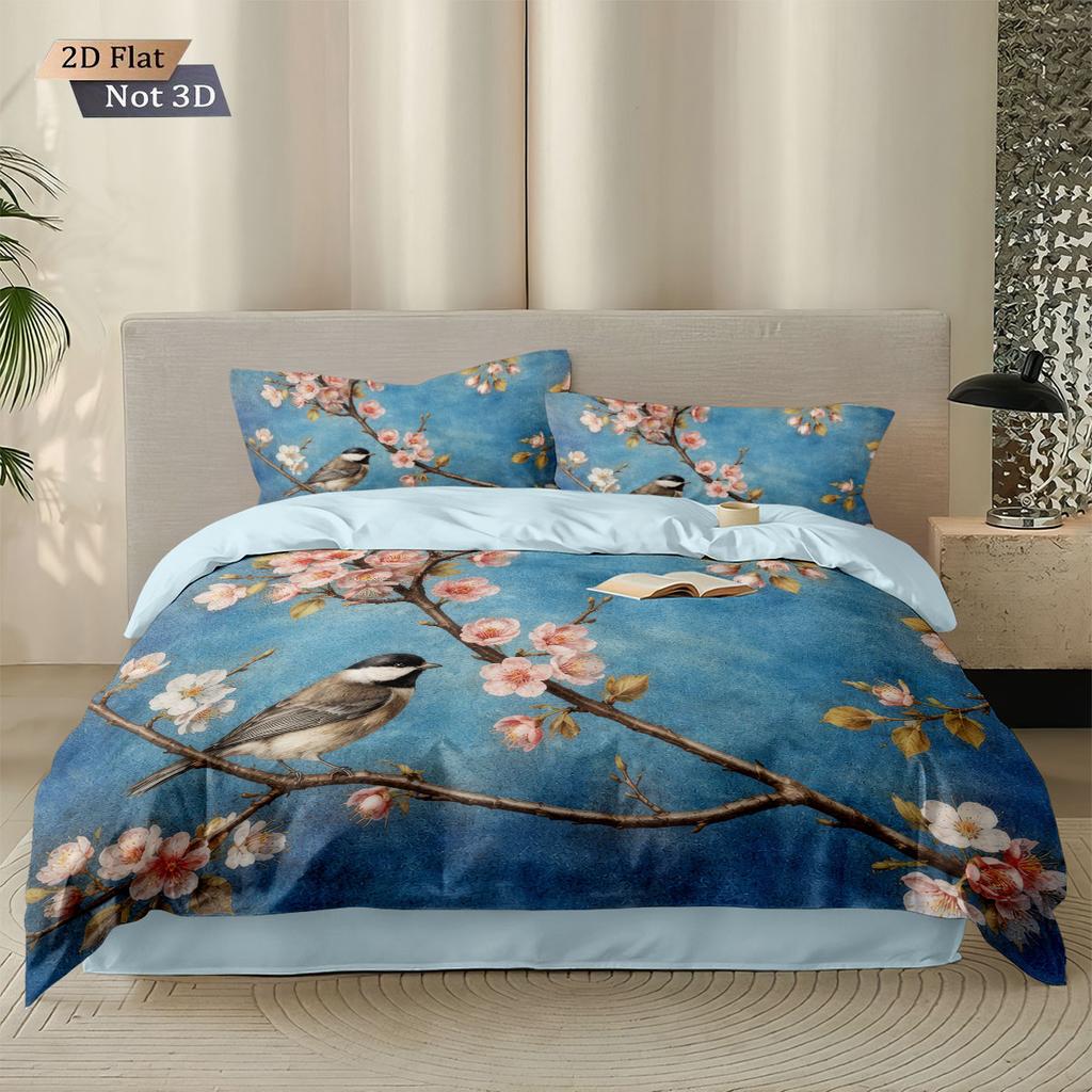 3pcs Chinese Style Flower Bird Print Coreless Duvet Cover Set Multi Size Bedroom Bedding Decoration Comfortable Machine Washable