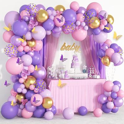 Pink Purple Butterfly Balloon Garland Arch Kit Happy Birthday Party Decor Kids Baby Shower Latex Ballon Wedding Party
