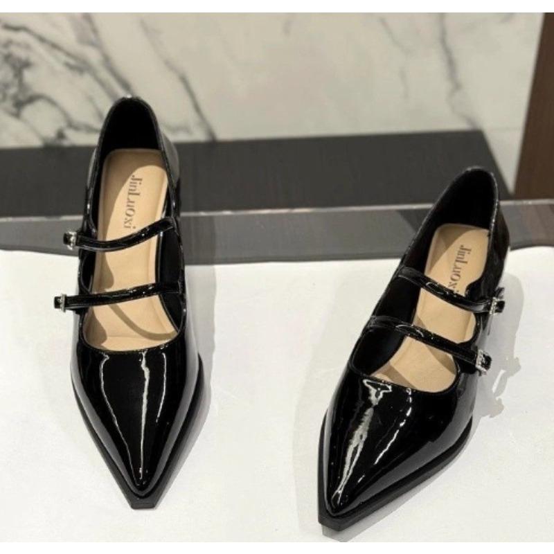 Fashion New Women's Spring Autumn Women Double Buckle Shoes Leather Square Head Square Heel Solid Color Women's Shoes Zapatos Mujer