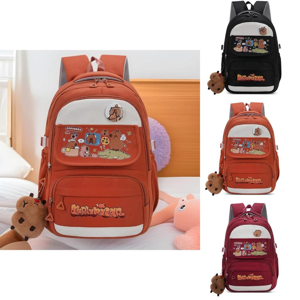 Capybara Cartoon Large Capacity Backpack With Breathable Water Resistant Oxford Fabric For Middle School Students