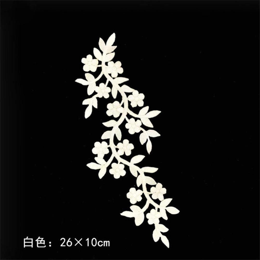 4 Pieces White Flower Vine Embroidered with Leaf Iron on Patch Applique  for Wedding Dress