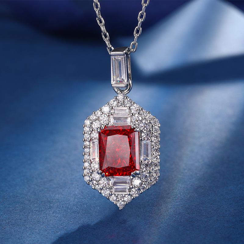 Autumn And Winter Jewelry Set High Carbon Diamond Ice Flower Cut Copper Inlaid With Chinese Red Set Main Stone 8 * 10