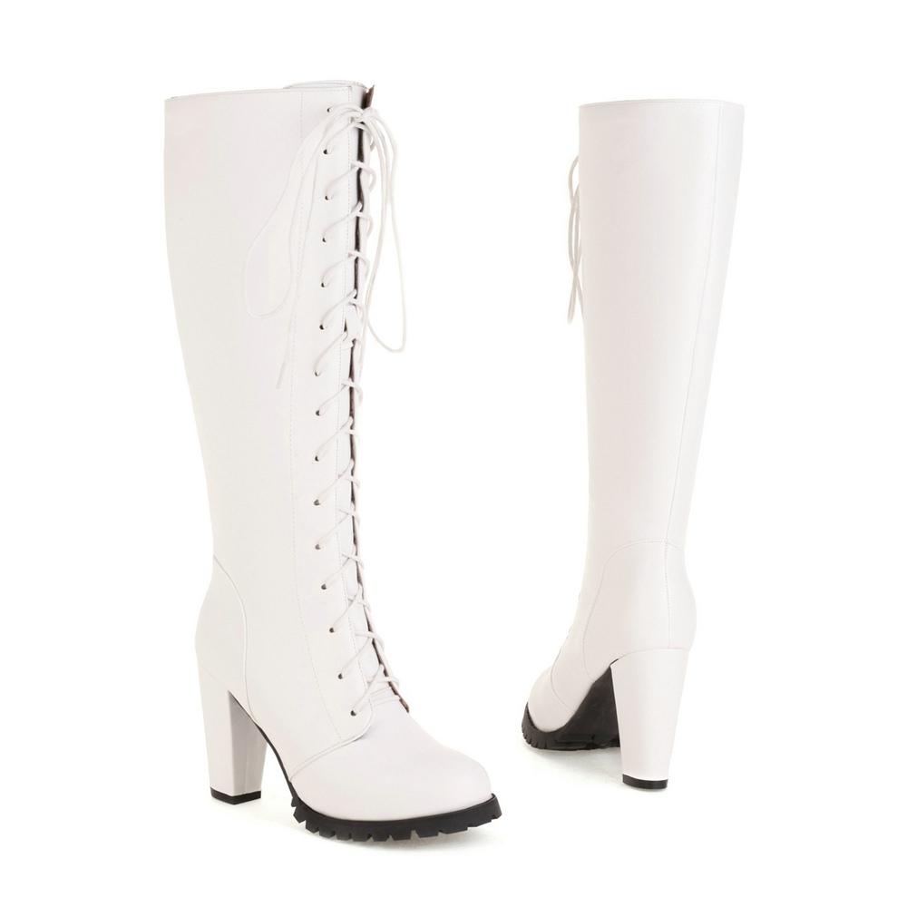 

Жіночі високі шнуровані чоботи на блискавці збоку Модні зимові чоботи для жінок Лоліта Косплей Принцеса Рожевий Червоний Білий 40 білий