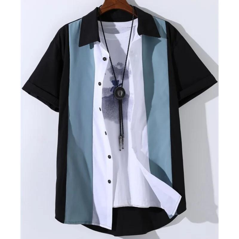 Patchwork Plaid 3D Printed Shirt Man/Women Casual Fashion Short Sleeves Shirts Button Lapel Streetwear Oversized Unisex Clothing S