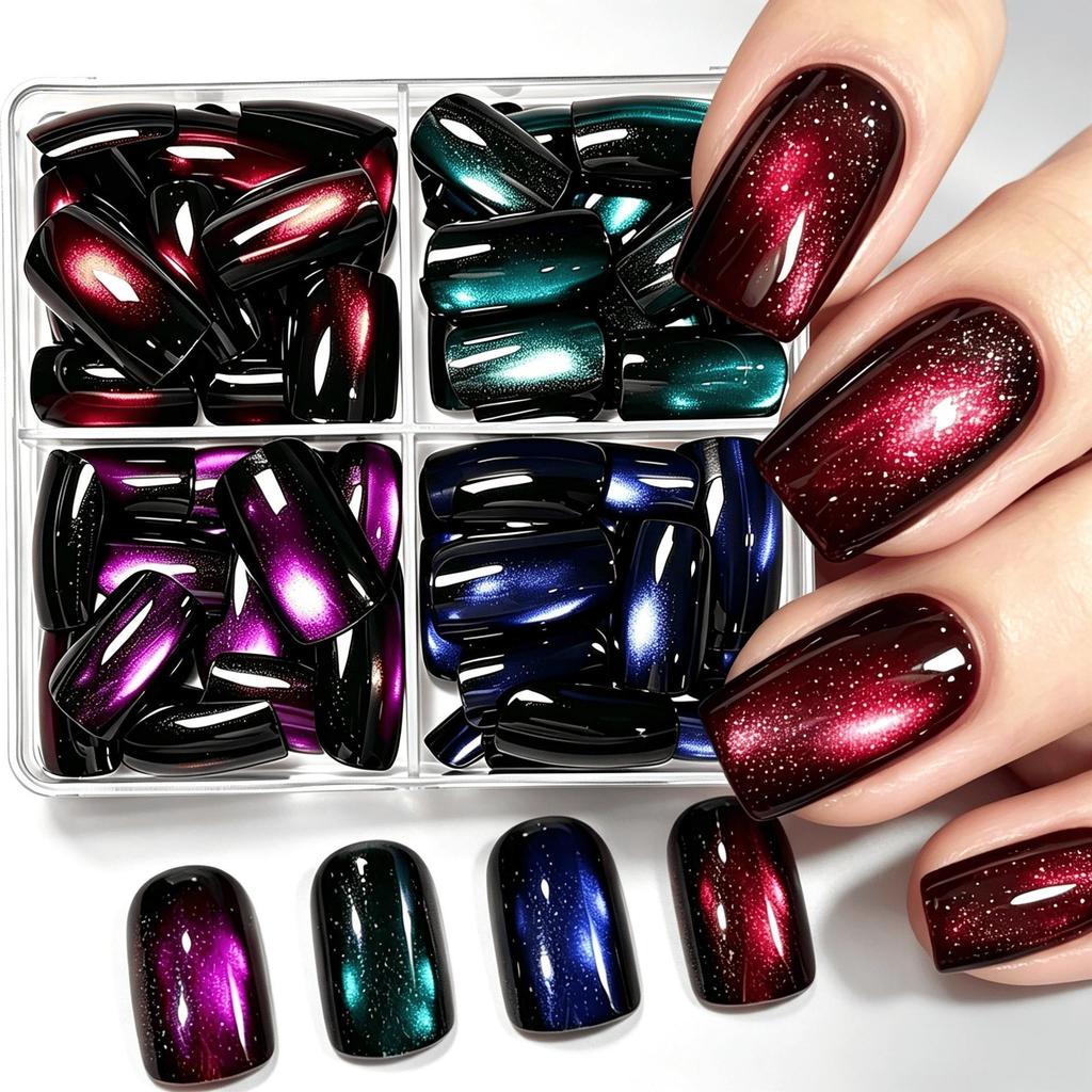 Autumn & Winter Skin-Brightening Cat Eye Press-On Nails - High-Grade, Cross-Color Nail Stickers