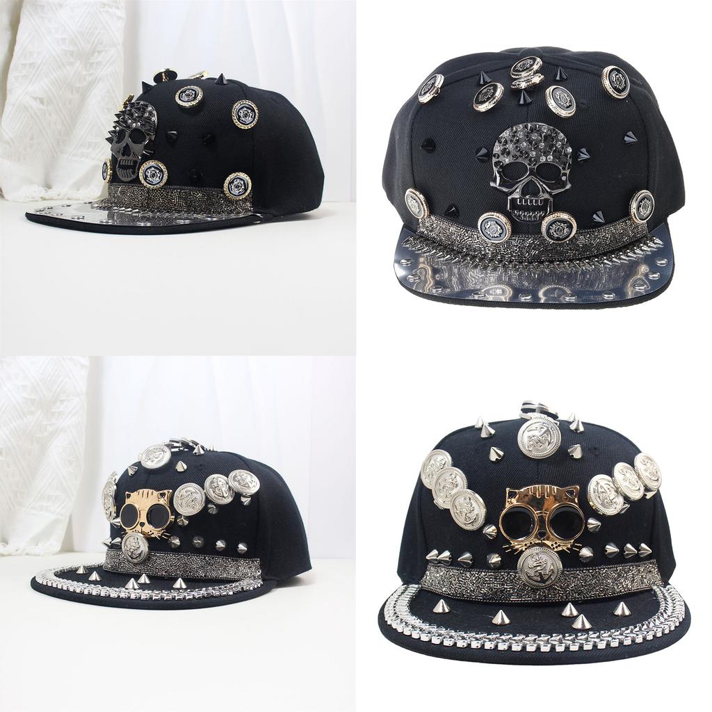 Stylish Rivet Baseball Hat with Adjustable Buckle Duckbill Hat Punk Hip Hop Hat Men Baseball Hat For Party Music Concert