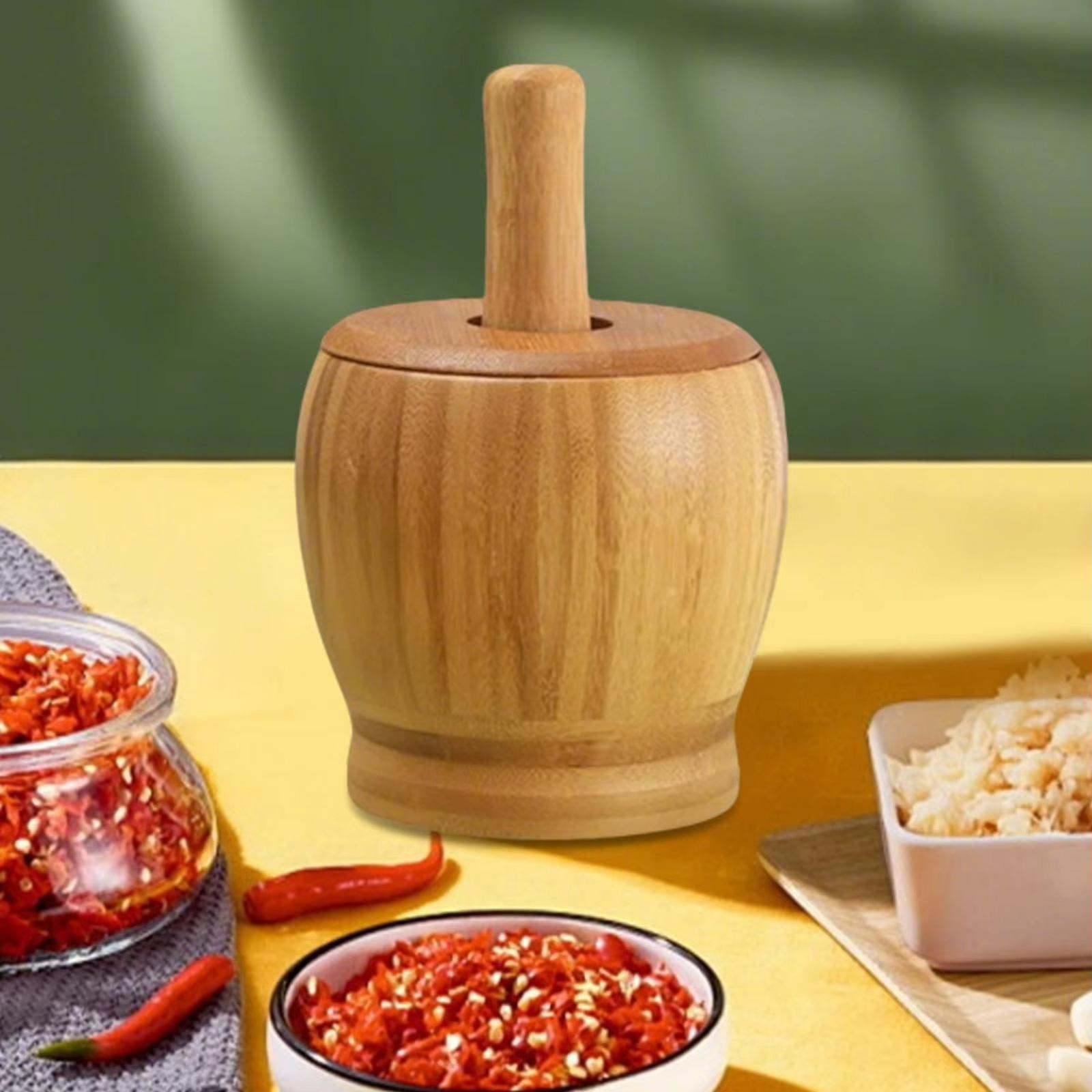 Garlic Mortar and Pestle Set Manual Wooden Grinder for Home Kitchen one size