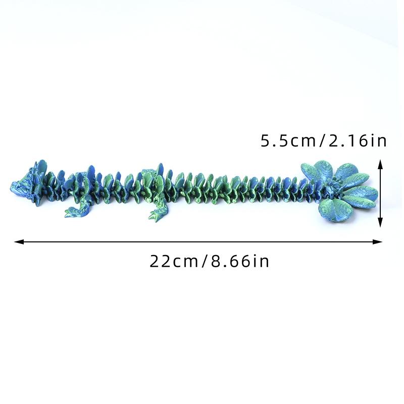 3D Printed Dragon Model 22cm Creative Movable Joint Clover Dragon Fish Tank Decoration Desktop Ornament Collection Gifts