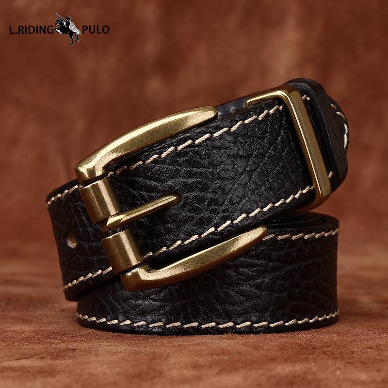 Thickened Bison Leather Embossed Retro Personality Belt Men's Genuine Leather Top Layer Cowhide Denim Belt