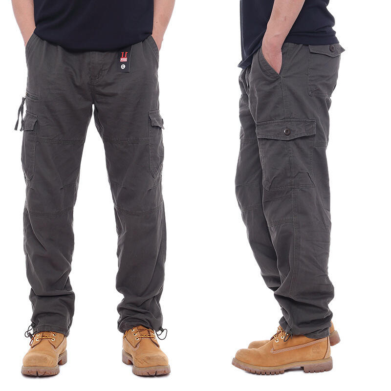 Men Casual Cargo Pants Spring Men Large Size Multi-Ket Work Trousers Male Loose Straight Tactical Long Pants