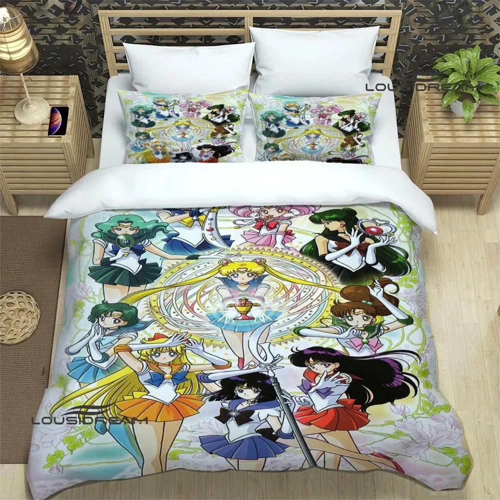 Set Biancheria da Letto Cartone Animato S-Sailor Moon Lussuoso Copripiumino Set Piumone Raffinate Biancheria da Letto Regalo di Compleanno