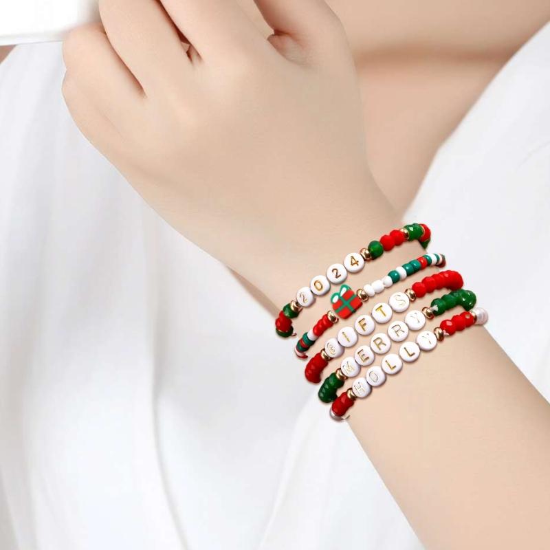 Stylish Bracelet Set for Women Christmas Celebrating Letters Wrist Chains Y2K  Exquisite Beaded Bangle Charm