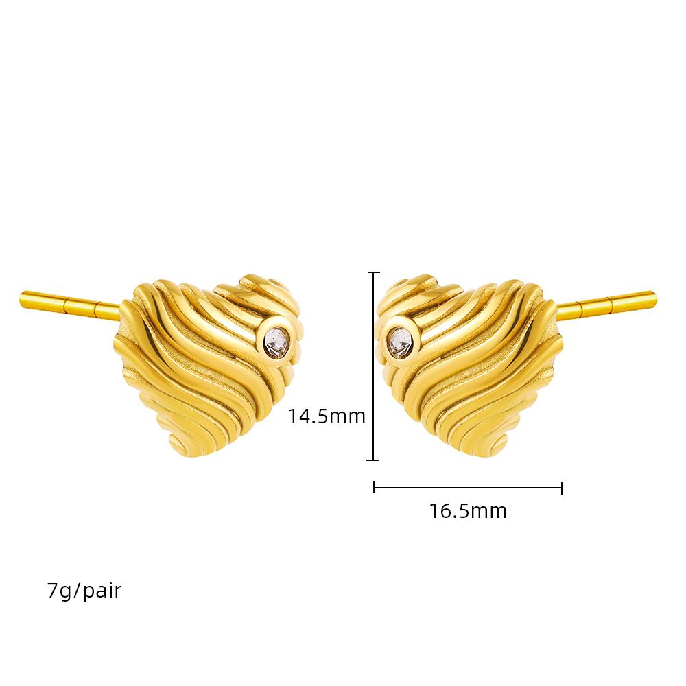 Vintage Metal Striped Texture Heart Stud Earrings for Women 18K Gold Color Plated Love Heart Earring Charm Party Jewelry Gift