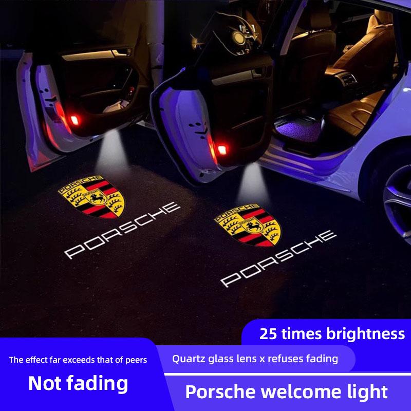 2Pcs Car Door HD Projector Lamp LED Decoration Atmosphere Light For Porsche Cayenne Panamera Macan 911 718 Taycan Boxster Cayman