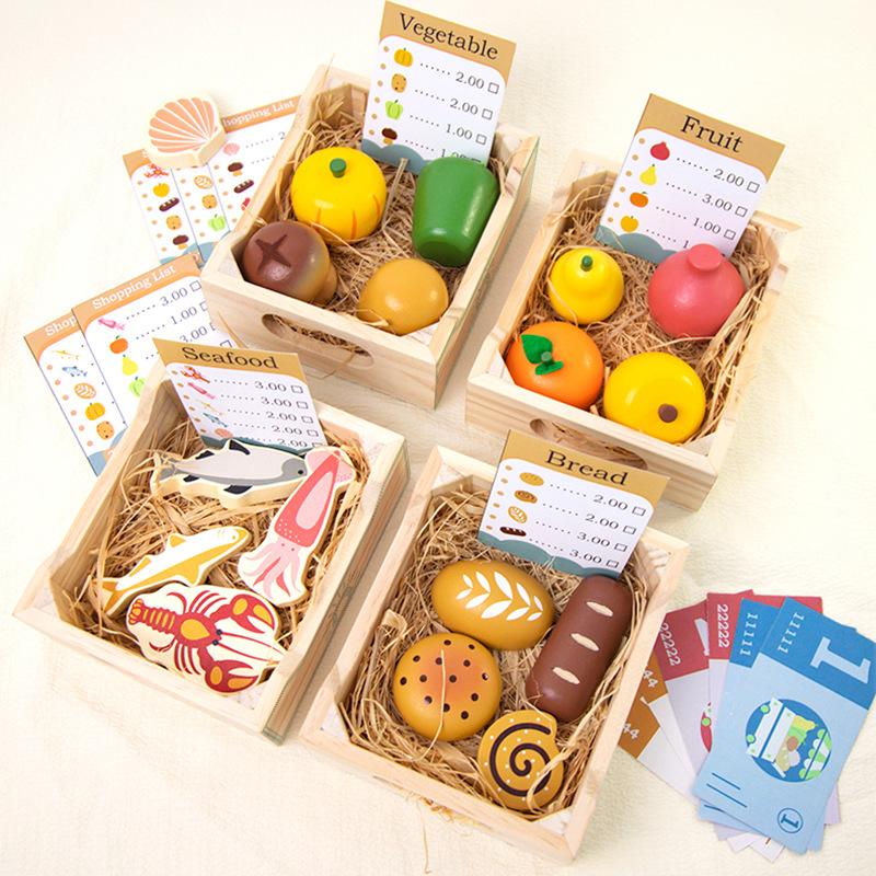 Wooden Simulation Vegetable Fruit Wooden Frame Playing House Kitchen Toys Kindergarten Early Education Cognition Fruit And Vegetable Wooden Box