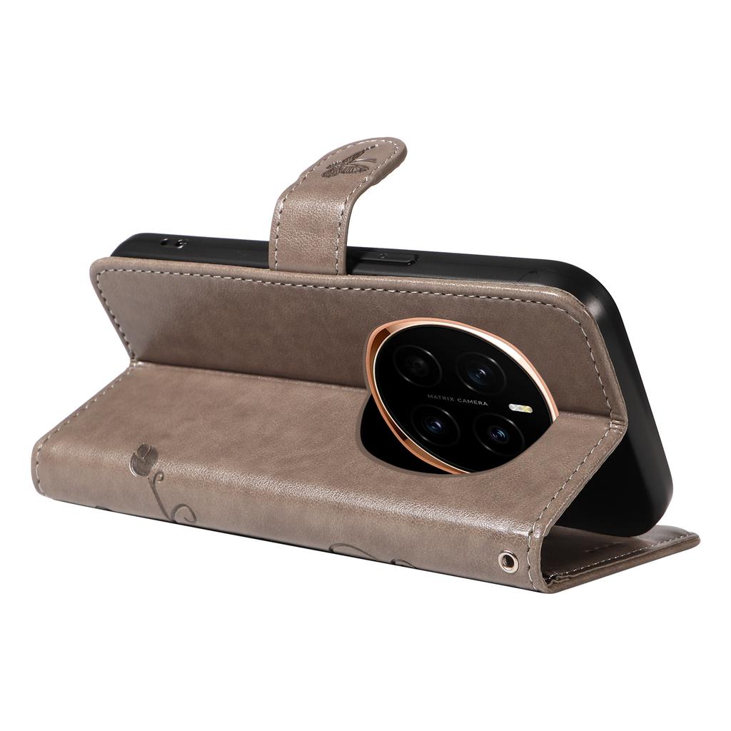 For Honor Magic7 5G PU Leather Cases Flower Pattern Wallet Stand Phone Cover with Strap