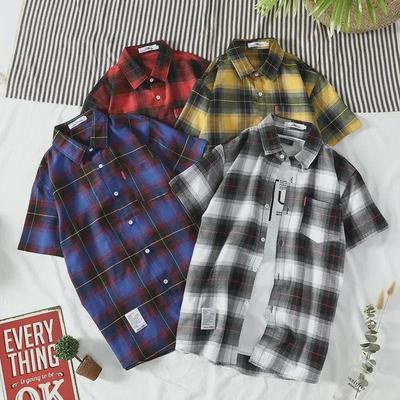 2024 Summer Men's Trendy Korean Style Plaid Shirt – Short-Sleeved and Lightweight