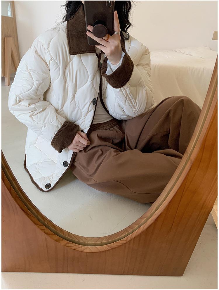 Contrast Color Thin Light Lapel Warm Short Loose Autumn Jacket