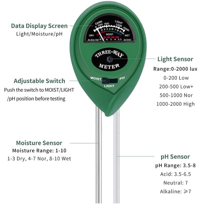 Plant Moisture Meter Soil Moisture Light PH Tester Soil Probe Test Kits for Indoor Outdoor Plant Care, Hydrometer for Plants