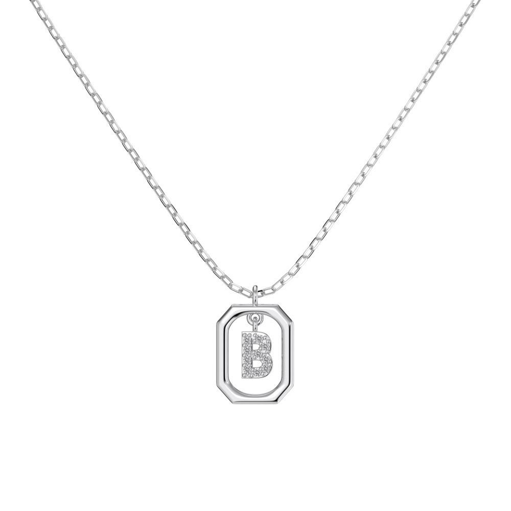 925 Silver Alphabet Pendant Necklace with Zircon Detailing - Women's Elegant & Unique Design