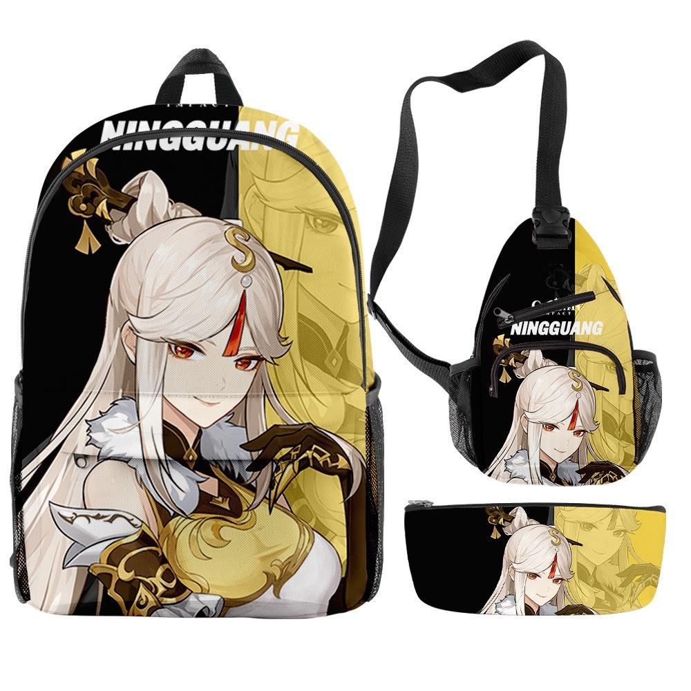 Luxury Novelty Cool Genshin Impact 3D Printed 3pcs/Set Pupil School Bags Travel Laptop Backpack Chest Bag Pencil Case