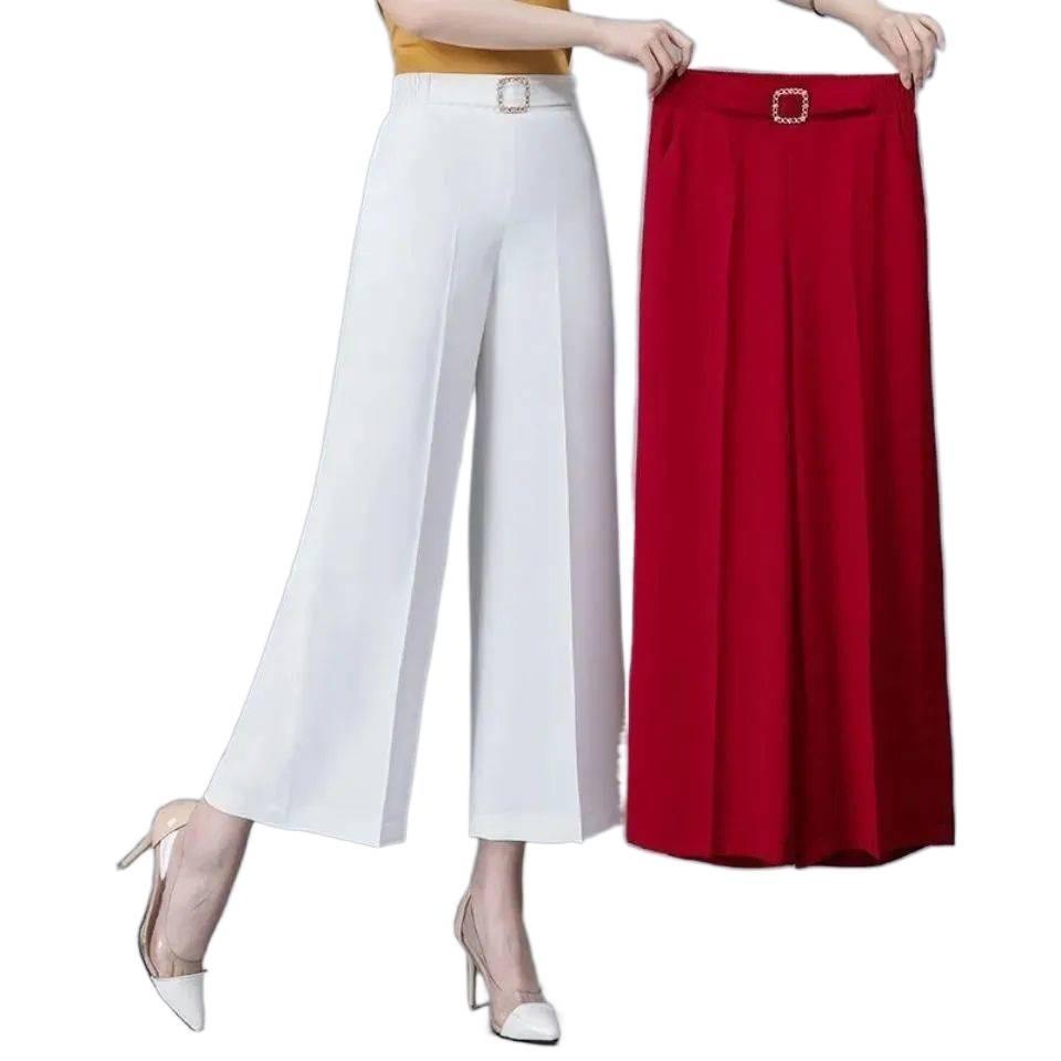 High-Waisted Wide-Leg Summer Pants for Women - Casual, Loose Fit with Elastic Waist
