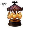 Retro European Pattern Lamp Ghost Carousel Light, Halloween Night Gothic Stained Glass Shade Creepy Table Light with Floating Ghosts/Pumpkins, Spooky