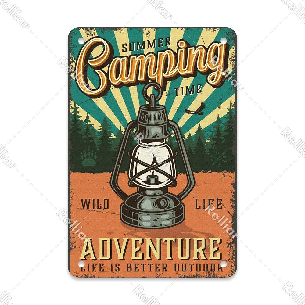 Retro Happy Camper Dekoracyjny Talerz Przygoda na Zewnątrz Metalowy Znak Blaszany Symbol Dzikiej Przyrody Ornament Plakat Dekoracja Domowego Baru Klubu Tablica