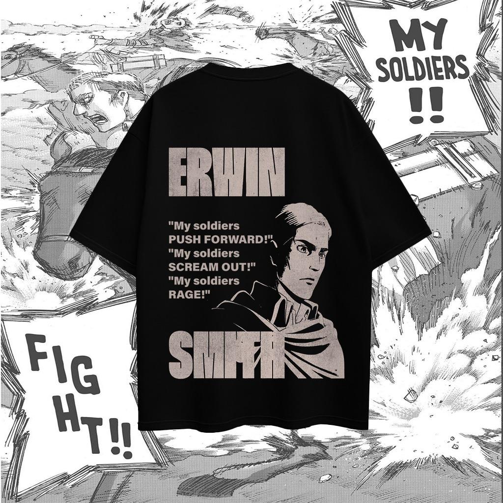 

Attack on Titan Erwin Smith My Soldiers Quote T-Shirt Men Women Anime Graphic Cotton Short Sleeve Streetwear Tee S разноцветный