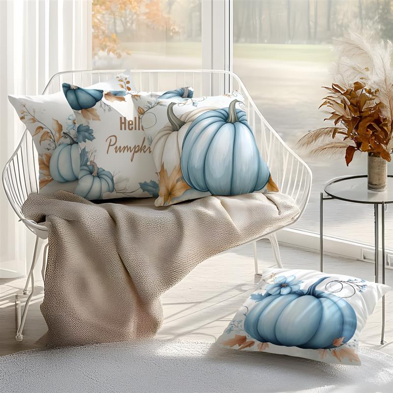 Home Decor Blue Pumpkins And Fall Hello Pattern Pillow Pattern Cushion Cover Suitable For Sofa Bedroom Car Pillow Cover