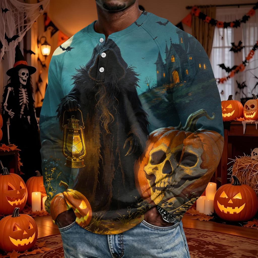 Men's Long Sleeve Shirt Loose Fit Casual Versatile Halloween Top