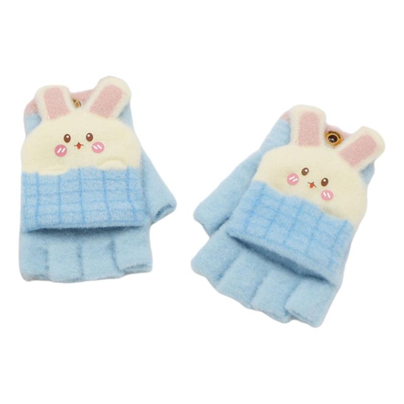 

Children s Half Finger Flip Top Gloves Cosy Polyester Fiber Breathable Warm Mittens for Active Boys Girls Aged 3-10T синий