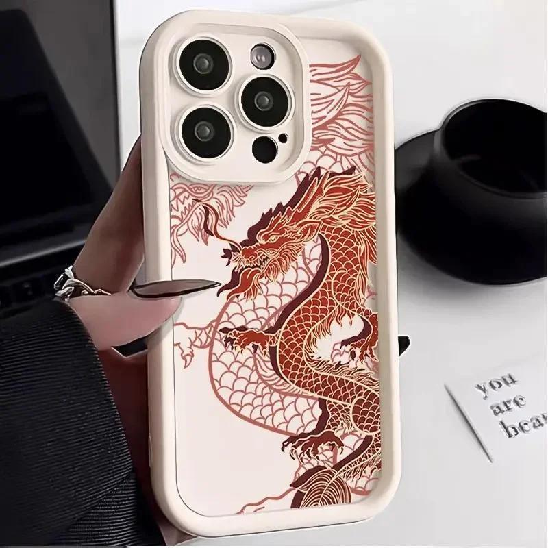 

Red Gold Chinese Dragon Art Phone Case for iPhone 17 16 15 14 13 12 11 Series Pro Max Plus Double Layer Protection iphone 16 Plus