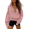 Women's Hood Neck Long Sleeve Half Zip Cropped Hoodie Loose Fit Casual Sweatshirt