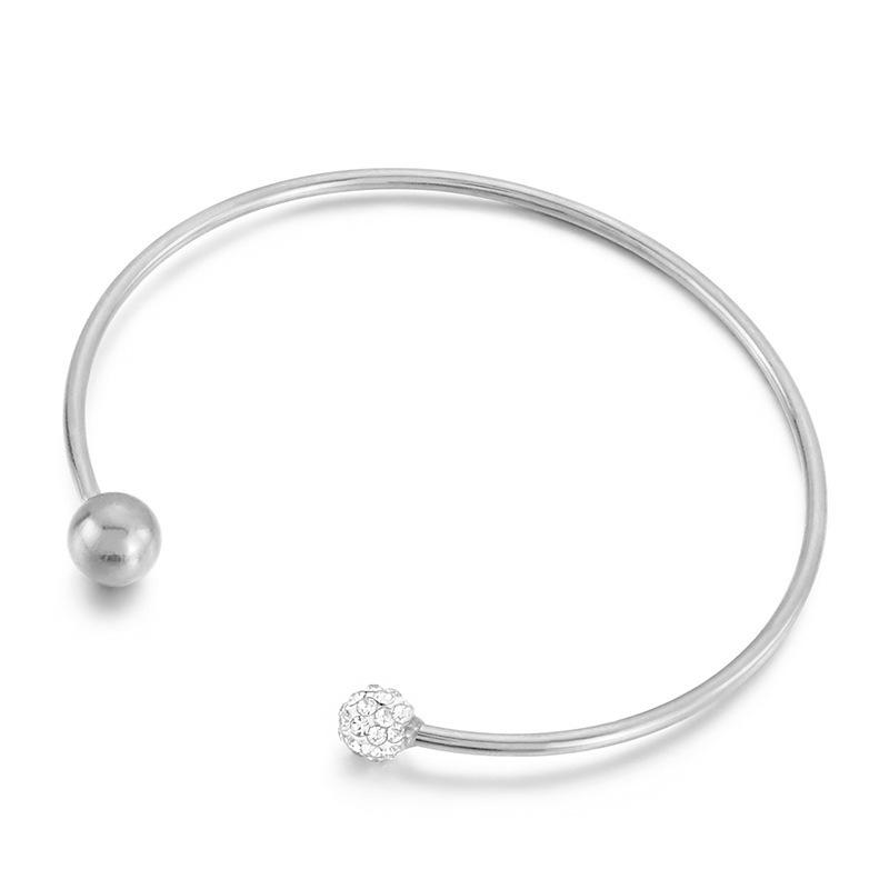 Titanium Steel Openable C-Shaped Bracelet with Diamond Round Beads