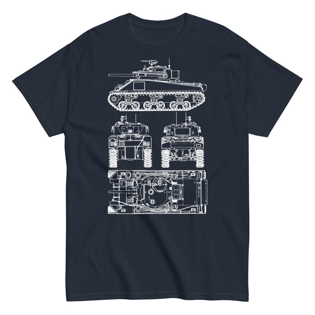 Sherman V (M4A4) WWII Tank Blueprint T-Shirt Military Technical Drawing