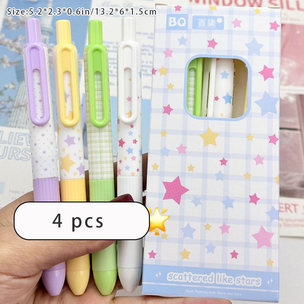 4 pieces Wave Point Star Neutral Pen, High Beauty Ins Wind Press Neutral Pen, Student Exam Speed Dry Black
