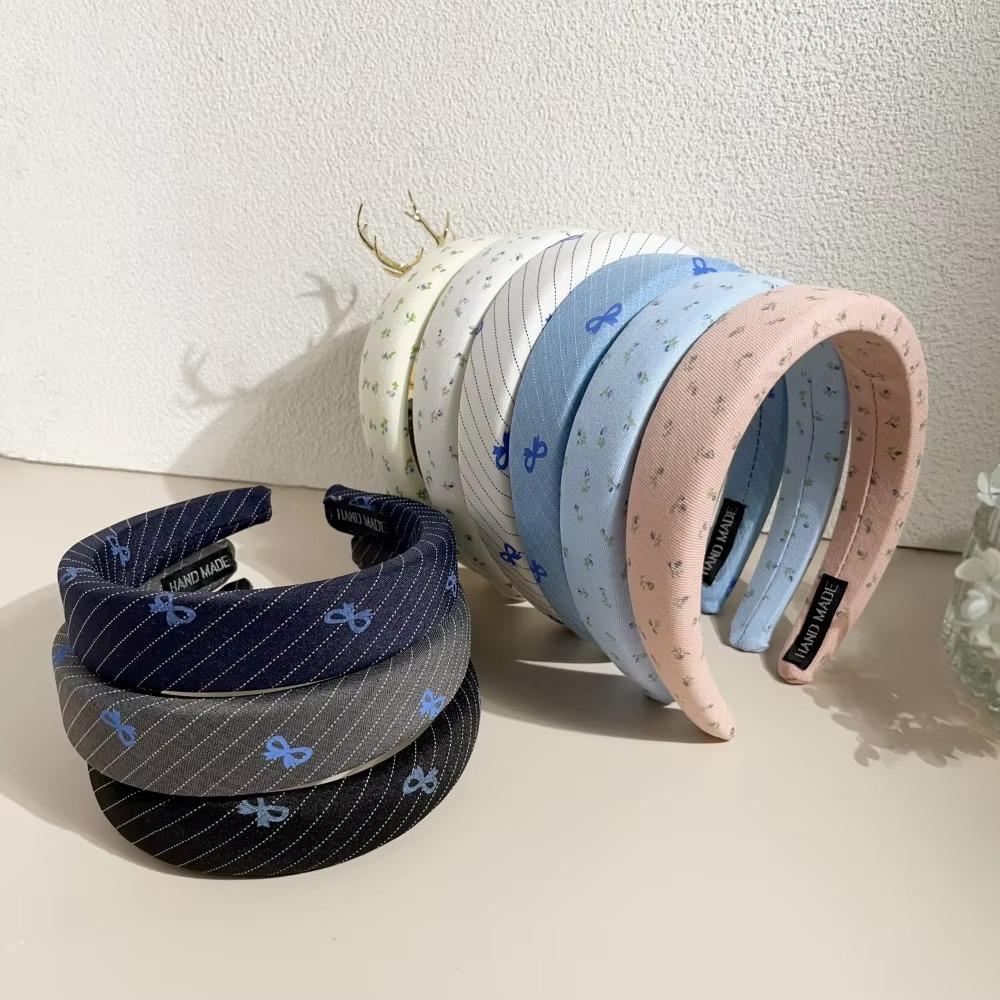 New Floral Bowknot Hairbands for Women Girls Korean Hair Accessories Sponge Soft Sweat Flower Bows Wide Hoop Headband Bandana