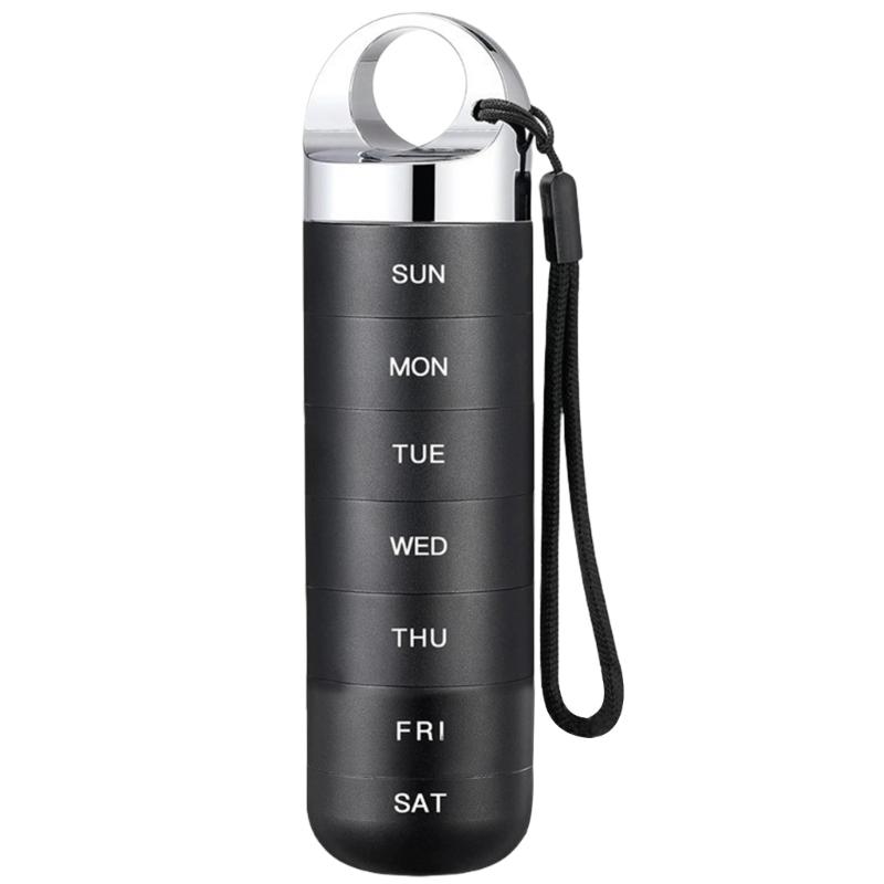 

Practical Aluminum Alloy 7 Slot Travel Pills Case Pills Organizer for Outdoor Activities Keep Medication Safe and Dry чорний