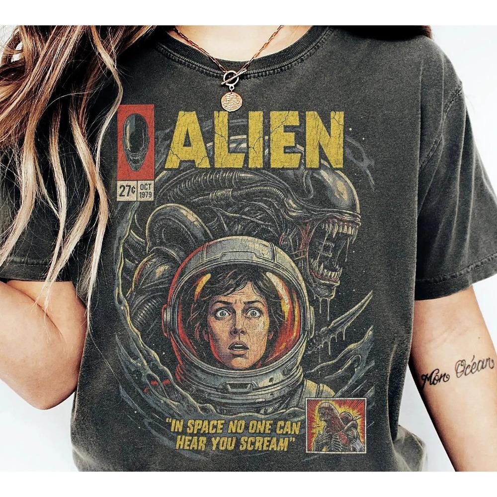 Retro Alien Movie 1979 Comic T-shirt Pure Polyester T-shirt Summer New Style Unisex Casual Fashion T-shirt