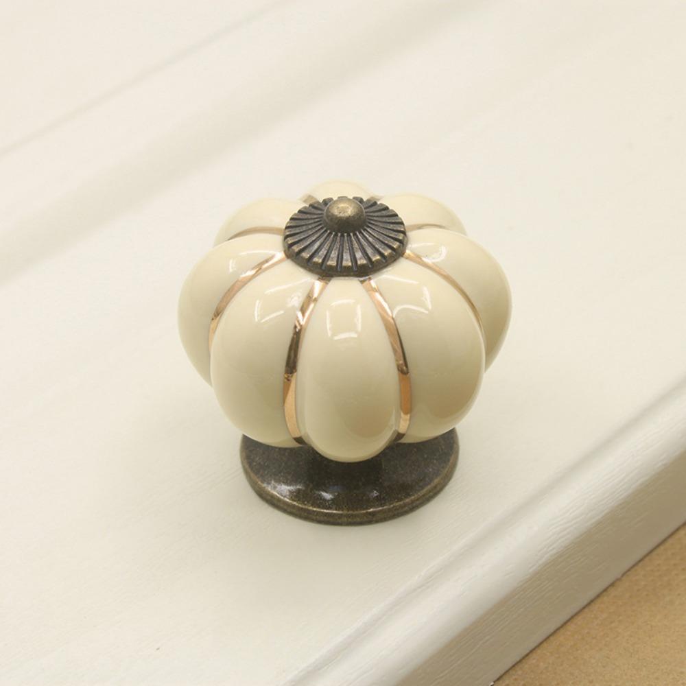 1PC Vintage Pumpkin Ceramic Cabinet Knobs - Polished Finish, Drawer & Cupboard Pulls with Installation Hardware Included