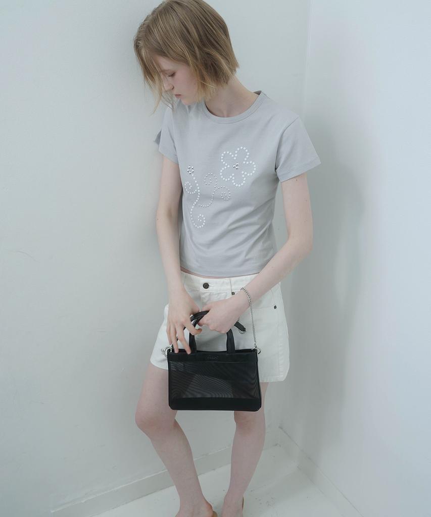 HEEARI Amy Beads Cotton T-Shirt_Light Gray