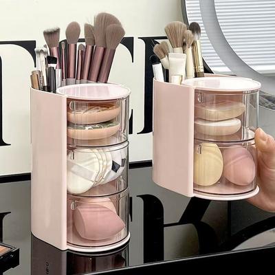 1Pcs Cosmetic Organizer Bathroom Makeup Cushion Organizer   Beauty Egg Storage Display Case Rotating Compartment Organizer