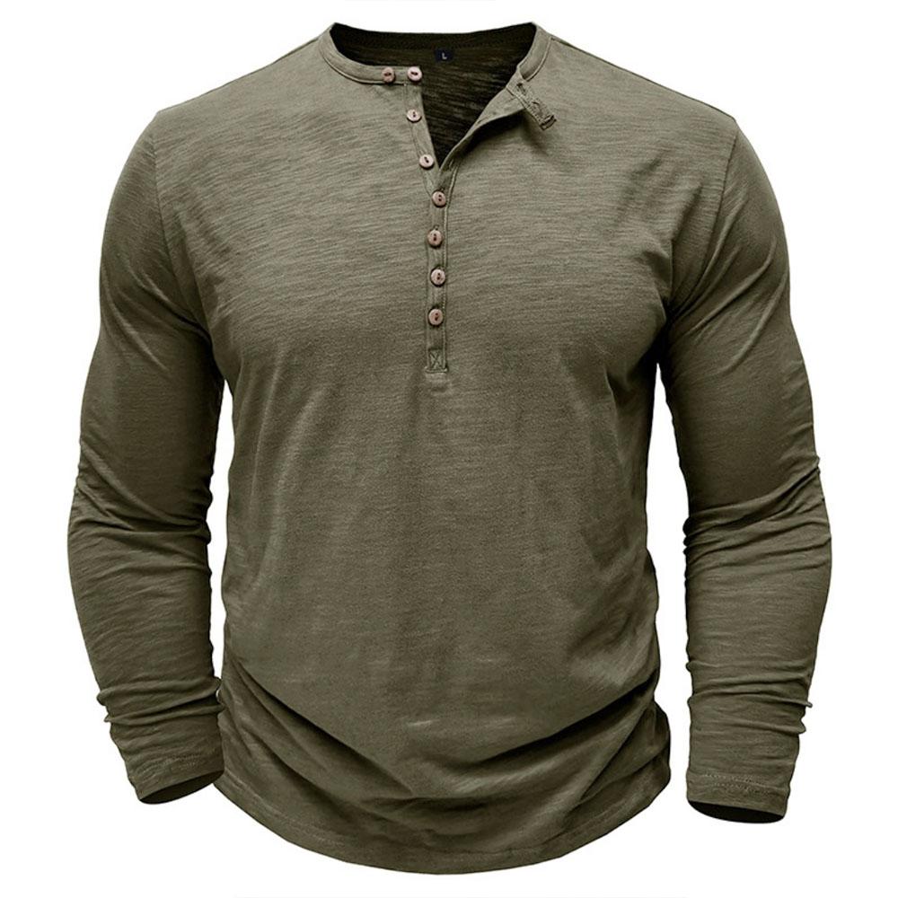 King Billion Lichtgewicht Zomer Katoenmix Lange Mouwen Top voor Mannen - Ademende Henley Nek Casual Tops in Effen Kleuren L groen