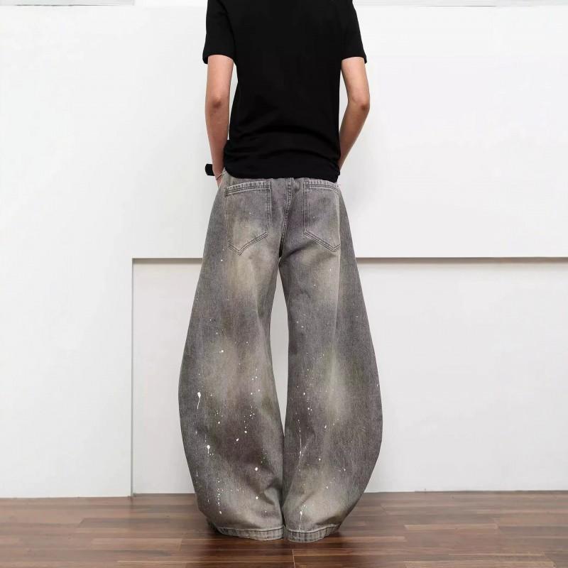 Vintage Washed Distressed Straight Leg Jeans Men - Relaxed Fit Faded Ink Effect Hip Hop Style