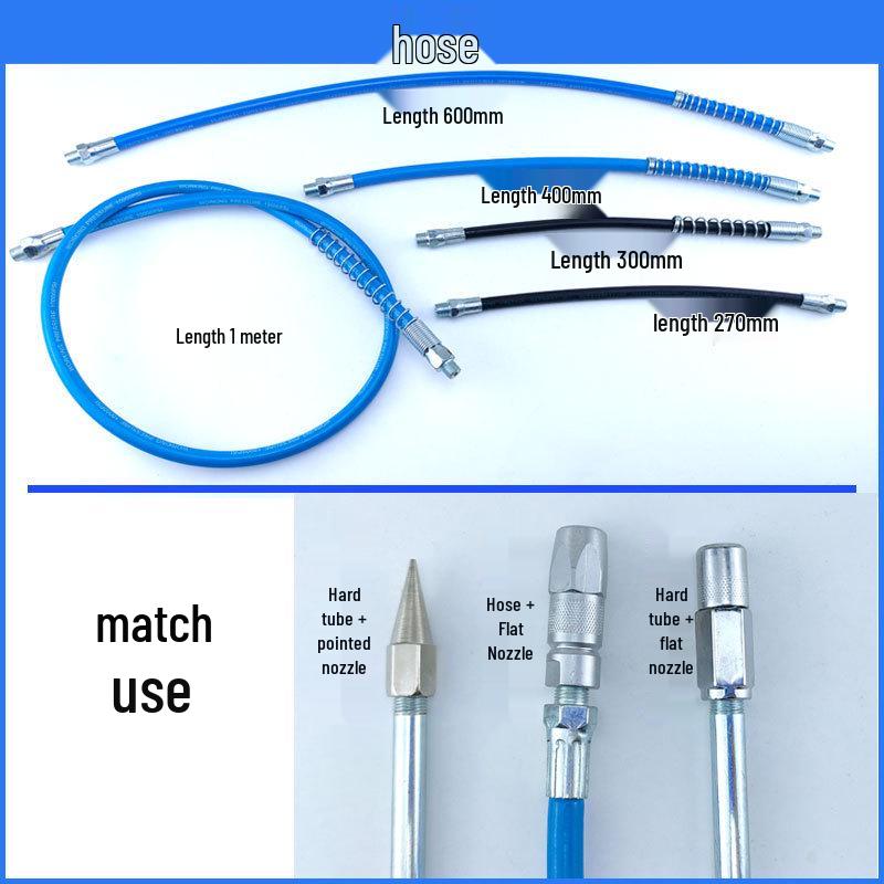 Comprehensive Grease Gun Accessory Kit with Nozzle, Manual, High-Pressure Pneumatic/Electric Tubes, Flexible Hose, Tip, Lock Pliers, and Flat Nozzle