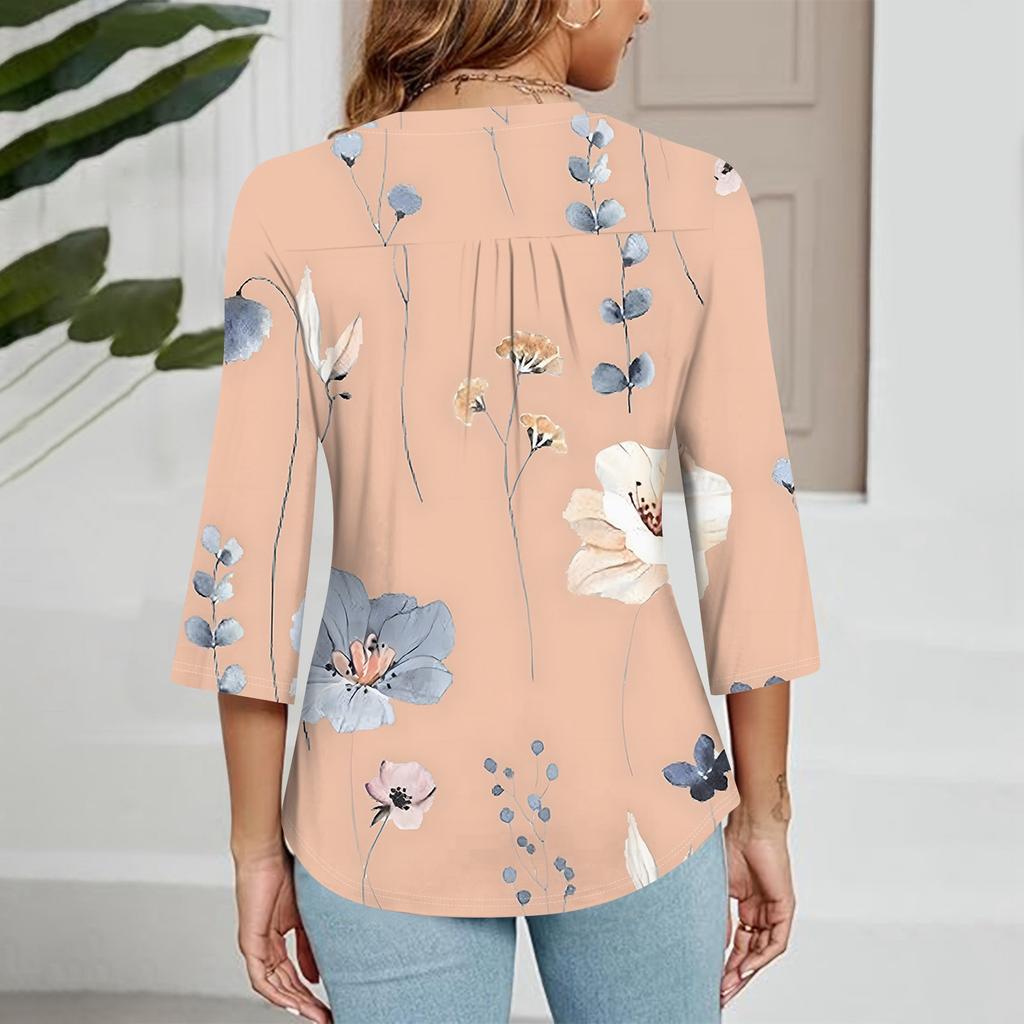 Women's V-neck Gradient Print Three-quarter Sleeve Fashion Top