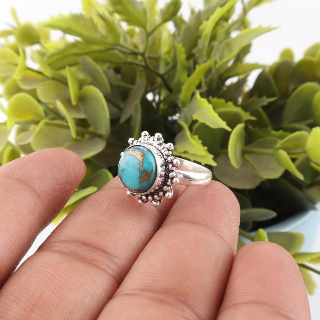 Blue Copper Turquoise Handmade Gemstone Ring, 925 Solid Sterling Silver Ring Adorable Jewelry, For Engagement Gift
